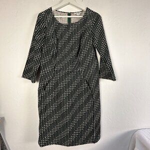 Boden Womens Green Black White Circle 3/4 Sleeve Corduroy Shift Dress Size 10R